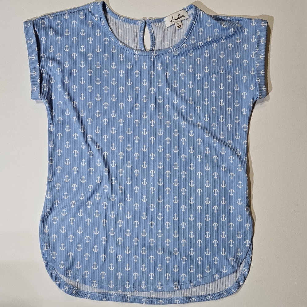 Anneliese Blouse Womens‎ Small Blue White Anchor
